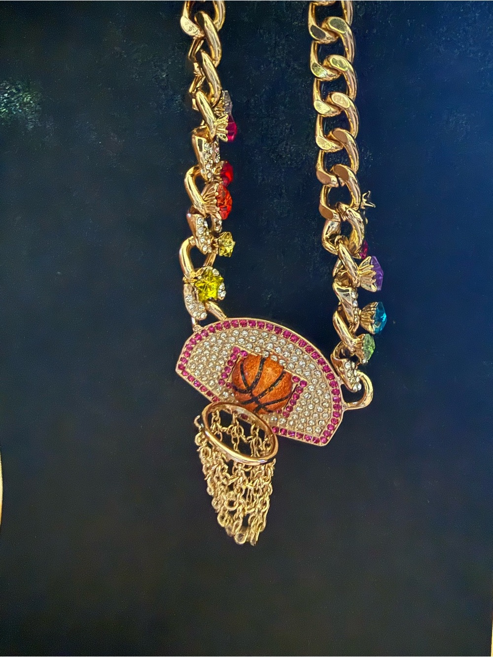 Betsey Johnson Gold-Tone Multicolor Basketball Hoop Pendant Necklace NWT